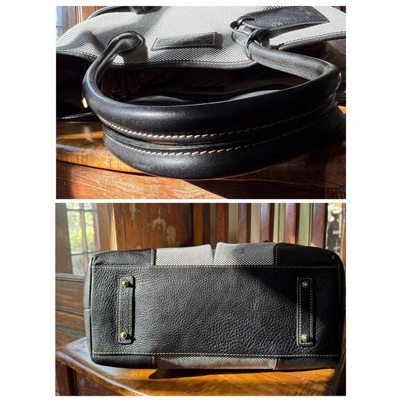 Dooney & Bourke Canvas Tote Bag – Black & White Canvas Vacchetta Leather Trim - Picture 4 of 12